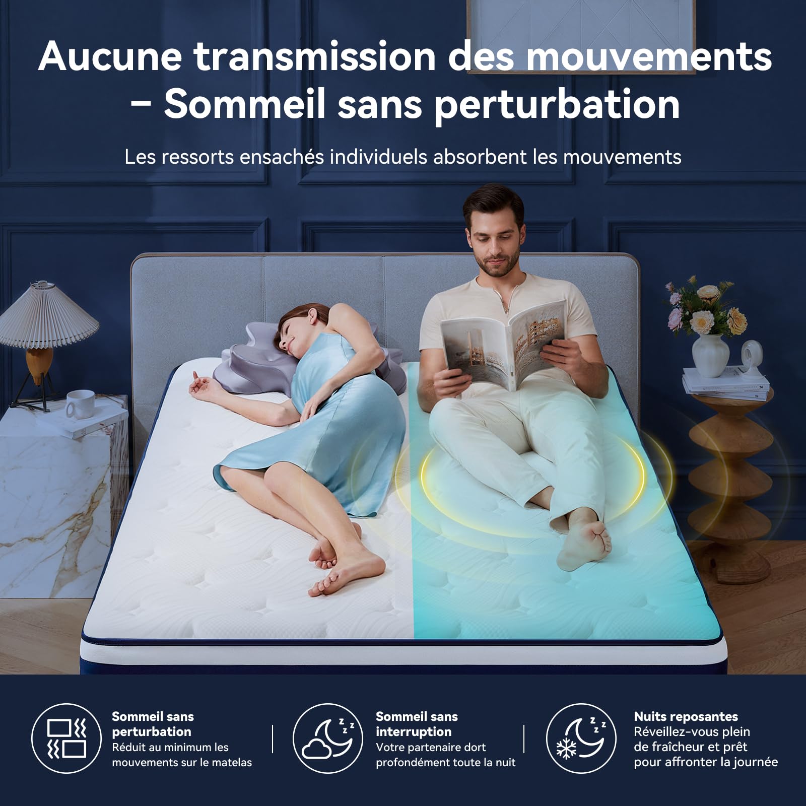 Matelas 140x200, Hybride 30 cm, Ressorts Ensachés et Mémoire de Forme
