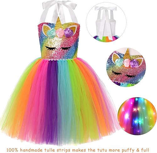 Miniatura 2 de Unicorn Dress for Girls Sequin Unicorn Costume with LED Lights for Halloween Birthday Party Decorations