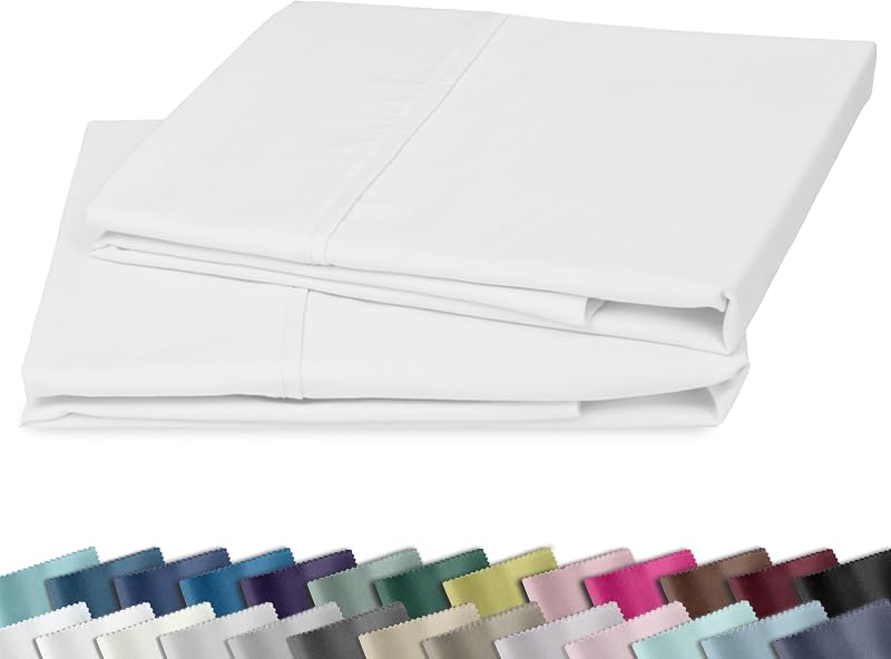California Design Den Paquete de 2 fundas de almohada tamaño estándar, satén 100% algodón | 400 hilos respaldados por el sello Good Housekeeping, satén suave y transpirable, dobladillo clásico de apertura lateral de 4 pulgadas, color blanco antiguo