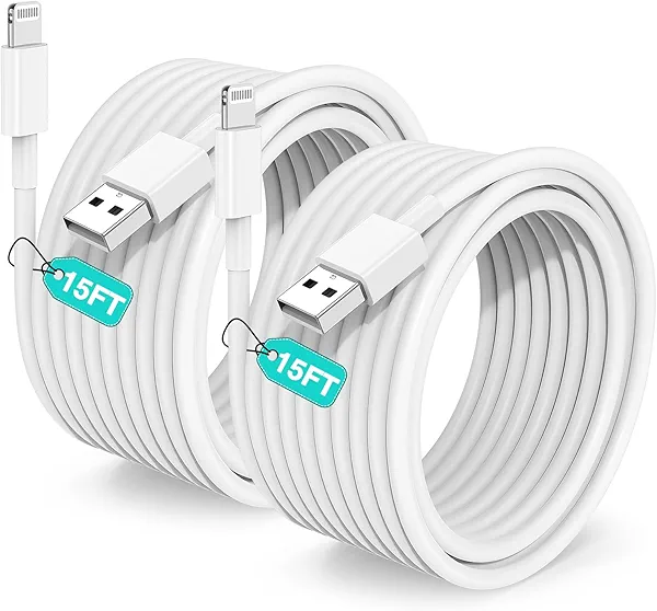 Hcoob 15 FT iPhone Charger Cord Extra Long, [Apple MFi Certified] Lightning Cable 5M, 2.4A Long iPhone Charger Cable Fast Charging Cable 15 Foot for iPhone 14/14pro/13/12/11/11Pro/X/XR/XS Max/8-White