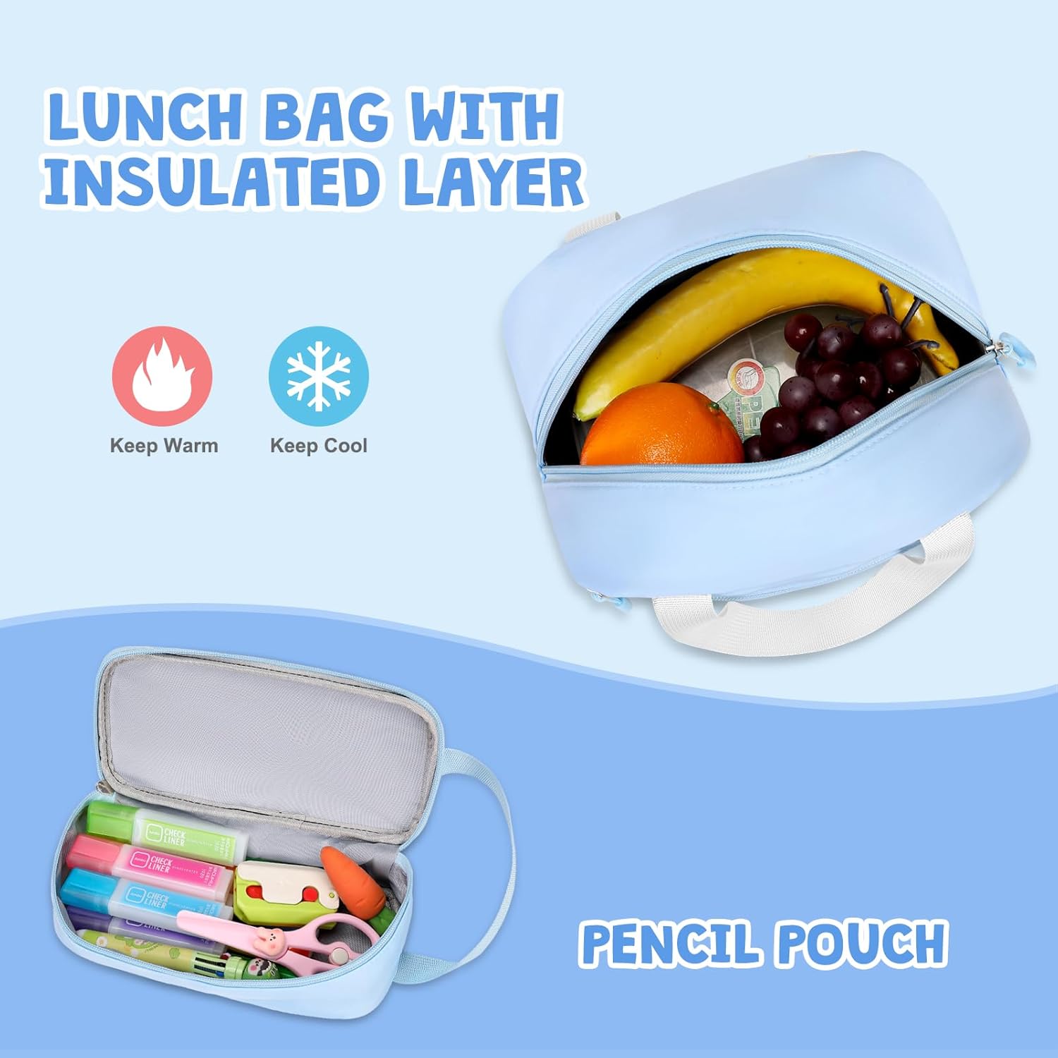 Backpacks for Girls - 4PCS Girls Backpack with Lunch Bag & Pencil Pouch Coin Pruse for Teens Kids Elementary Middle High School College Student Bookbag Daypack (Blue) - Image 6