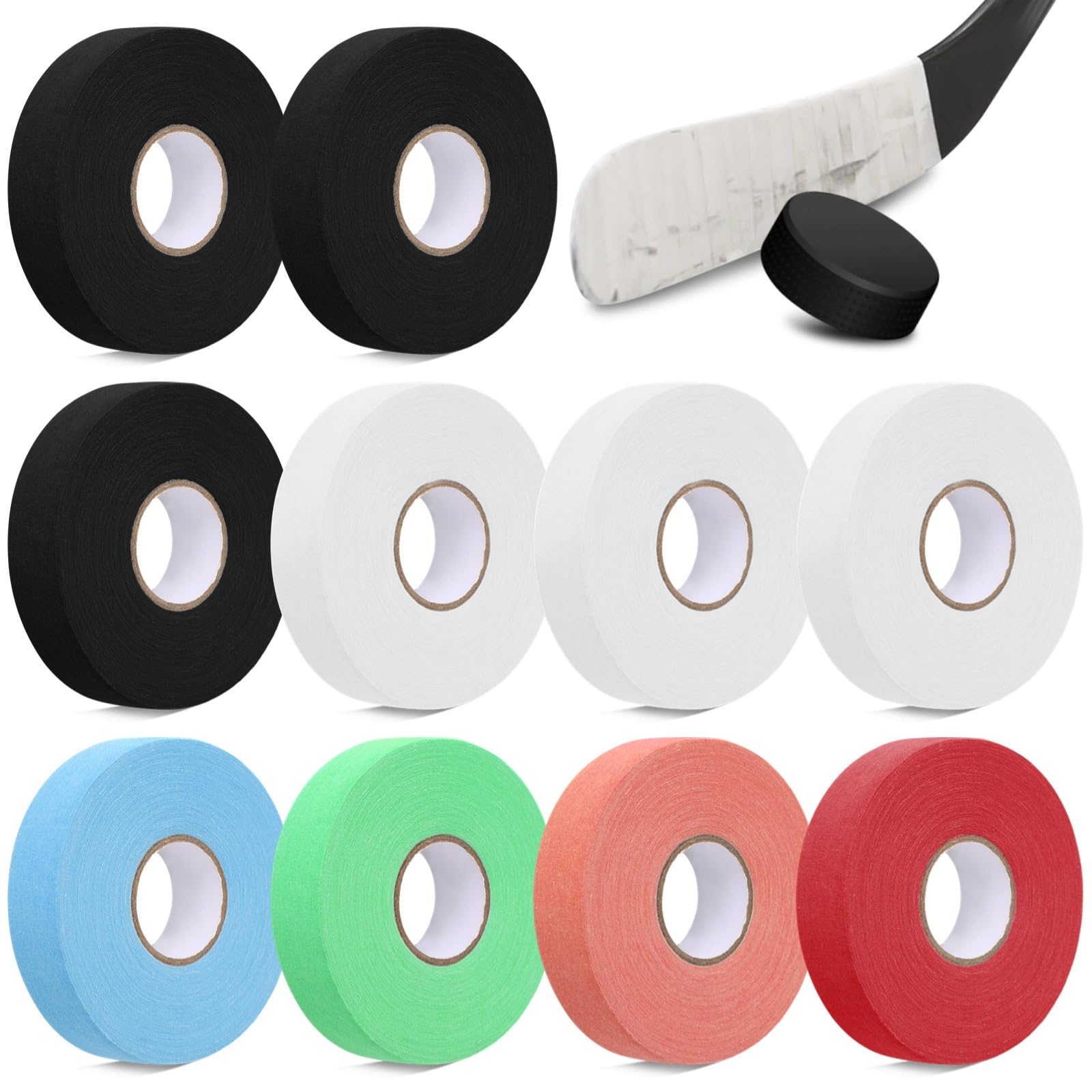 10 Rolls Non-Slip Hockey Lacrosse Tapes Self-Adhesive Sports Stick Wraps Polyester-Cotton Shin Pad Protectors 1 X 27 3