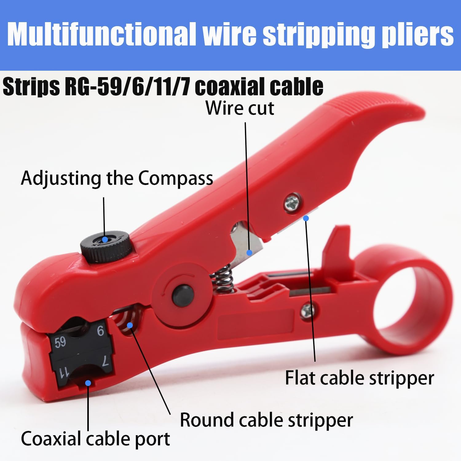 Coax Cable Crimper Kit Coaxial Compression Tool F RG6 RG59 75-5 75-7 Fitting Wire Coax Stripper 20PCS F Male And 10pcs Female Connectors