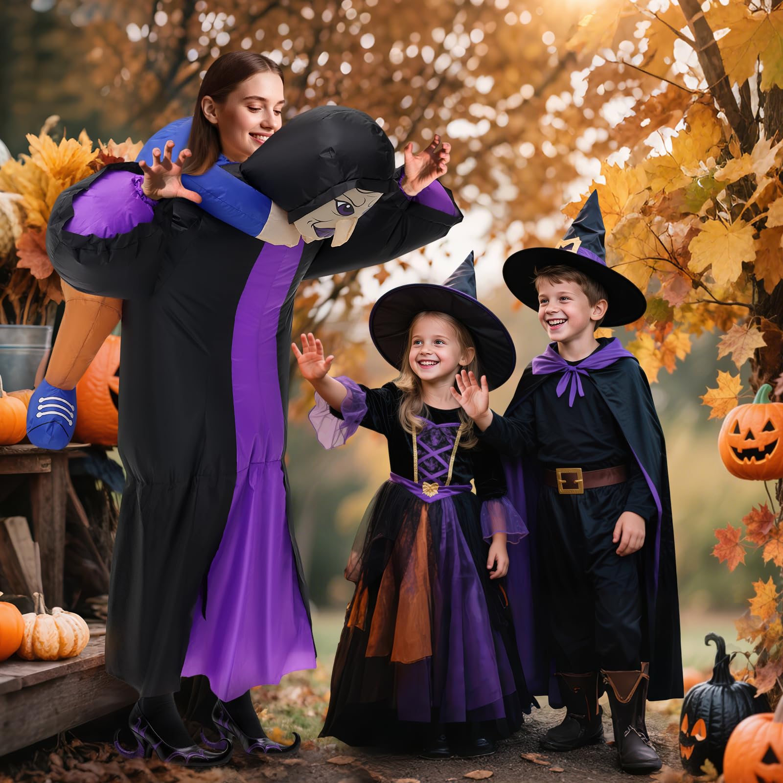 Poptrend Nadmuchiwany kostium czarownicy dla dorosłych dzieci na Halloween śmieszne kostiumy dmuchane garnitur damski męski świąteczny kostium na imprezę cosplay