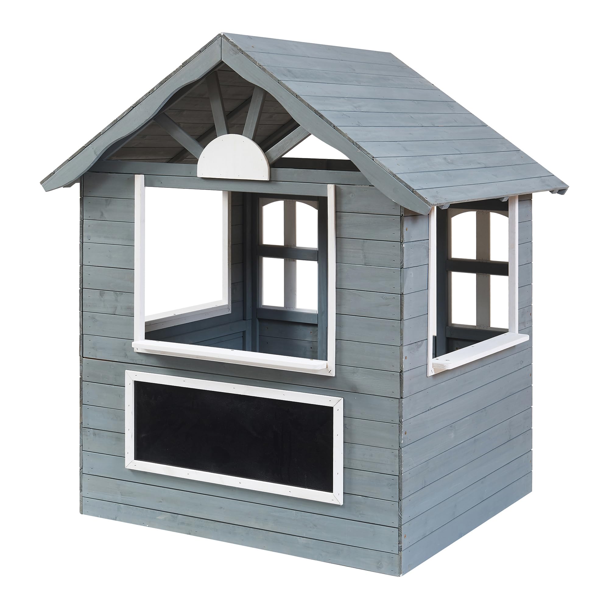 casa.pro Kinderspielhaus Outdoor Vesa Holzhaus Gartenspielhaus aus Tannenholz 138 x 120 x 102 cm mit Tür, Fenstern und Tafel Grau