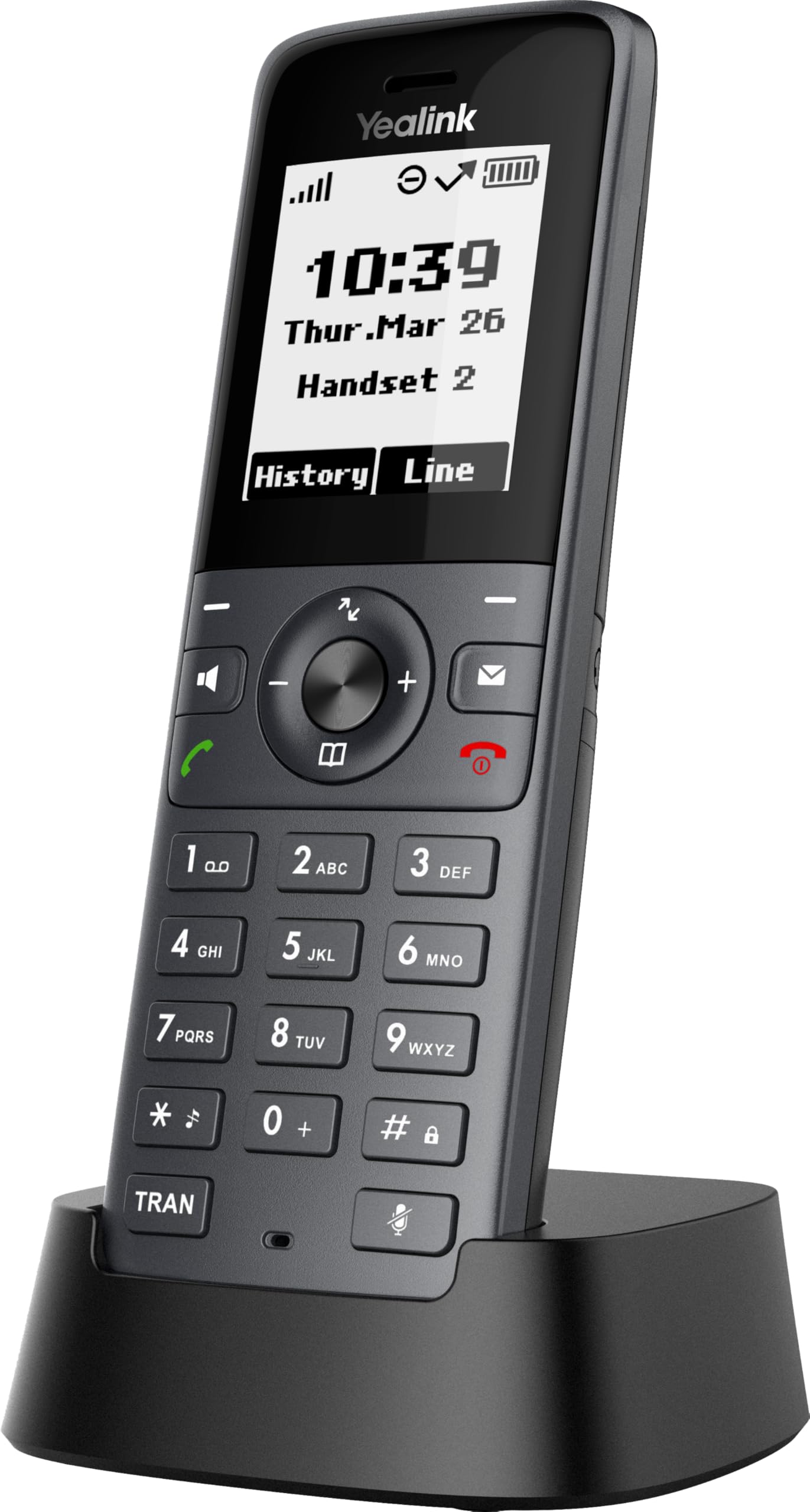Yealink Bluetooth, Wi-FI 10 comptes SIP Haute Performance 35 Heures de Temps de Conversation Dect Téléphone IP, Taille d'écran 1,8", Noir