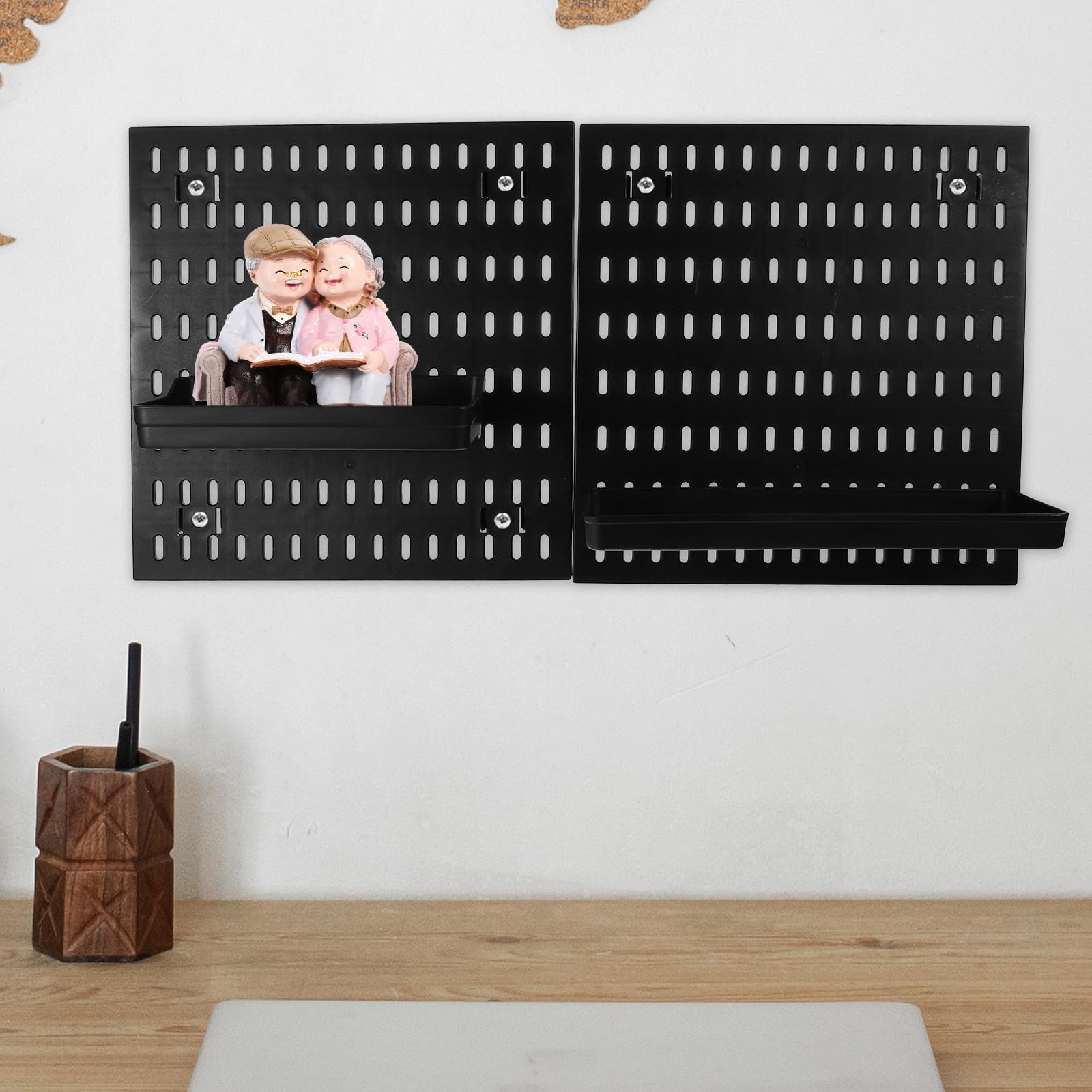 Luxshiny Lochwand Starke Tragfähigkeit Aufbewahrungsregal aus Kunststoff mit Haken und Regalböden Wandmontiert ohne Bohren 1 Satz für Küche und Badezimmer