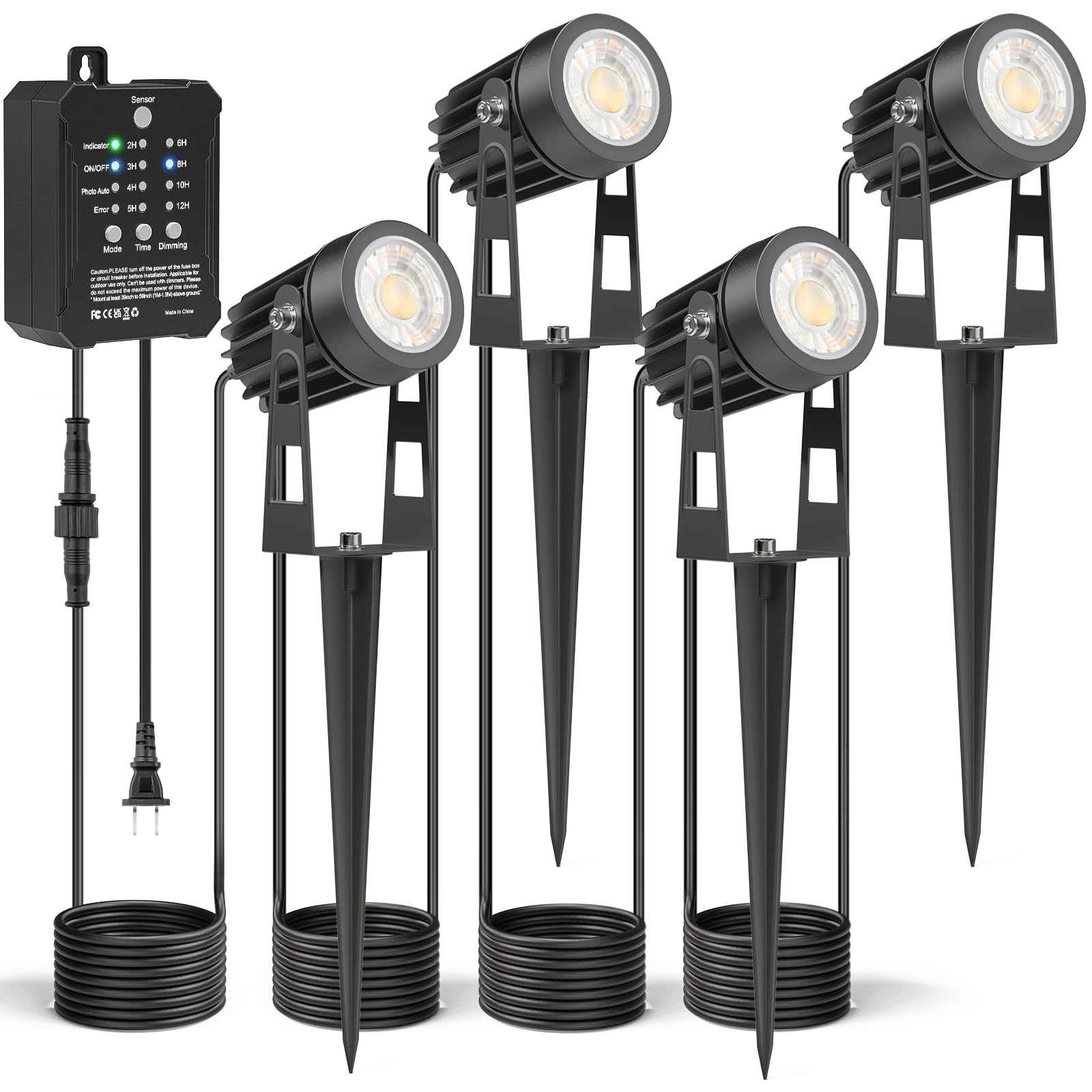 HIBOITEC Gartenbeleuchtung, 11,4m 4-in-1 LED Led Bodenstrahler Aussen IP65 Wasserdicht Gartenlampe mit Stecker, Weg Beleuchtung für Rasen Hof, Terrasse, Einfahrt, Partei