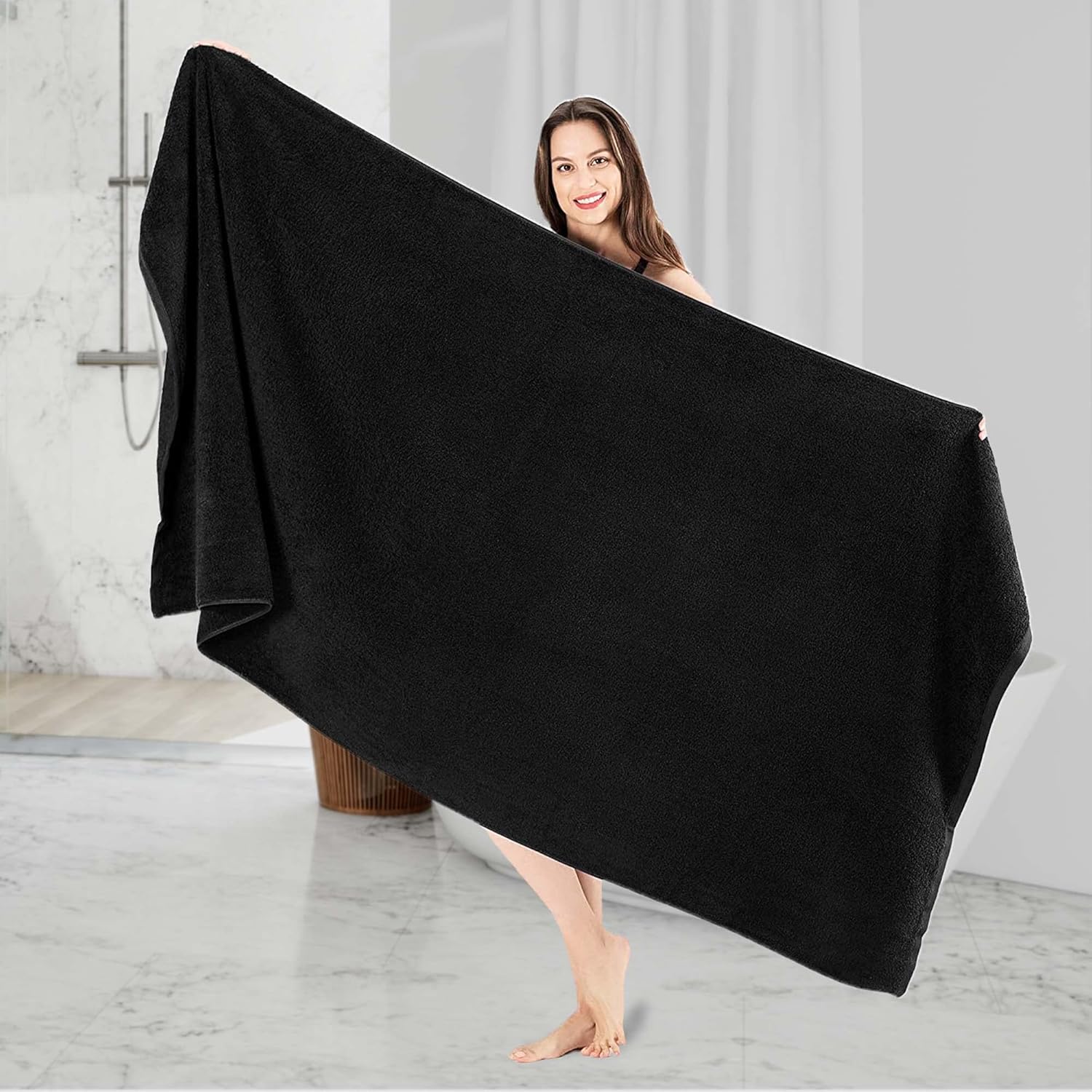 Nine West - Premium Turkish Jumbo Bath Sheet, 100% Turkish Cotton, Quicky Dry, Highly Absorbent & Ultra Comfy Bath Towel Sheets for Hotel & Spa | 40"x80" | (Black)
