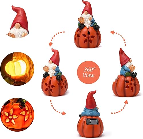 Miniatura 7 de Estatua solar de gnomo de jardín al aire libre, gnomo que sostiene pájaro con luces LED, patio, porche, césped, patio, decoración artística, día del