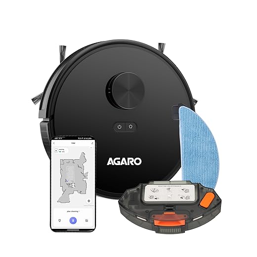 AGARO Imperial Robot Vacuum Cleaner, Dual Brush, Dry Vacuum & Wet Mop, Automatic Cleaning, Up to 10000Pa Strong Suction, App Control, Lidar Navigation, Editable Map to Clean, Hard Floor & Carpet