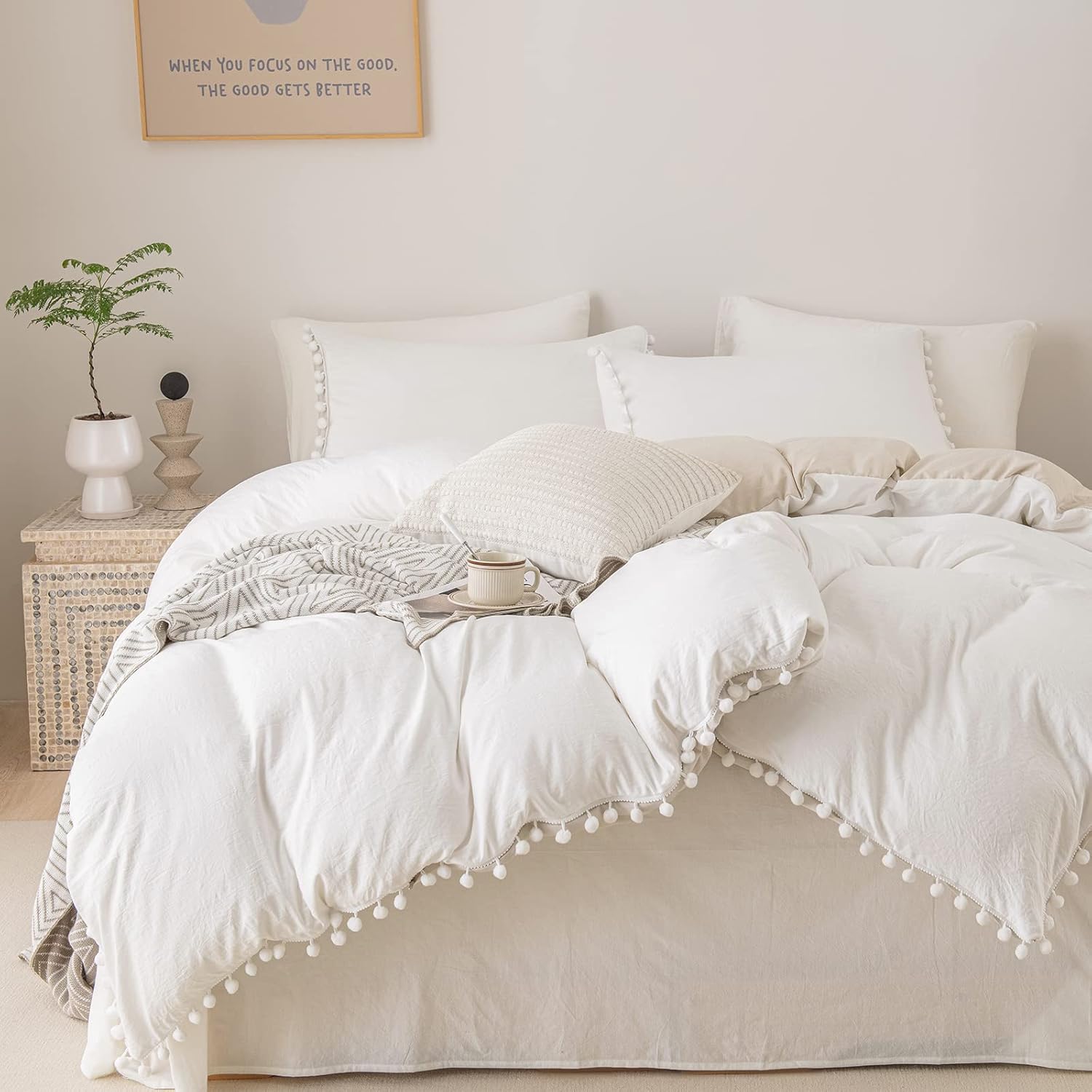 Bedbay White Boho Comforter Queen Size Boho Bedding Set 3