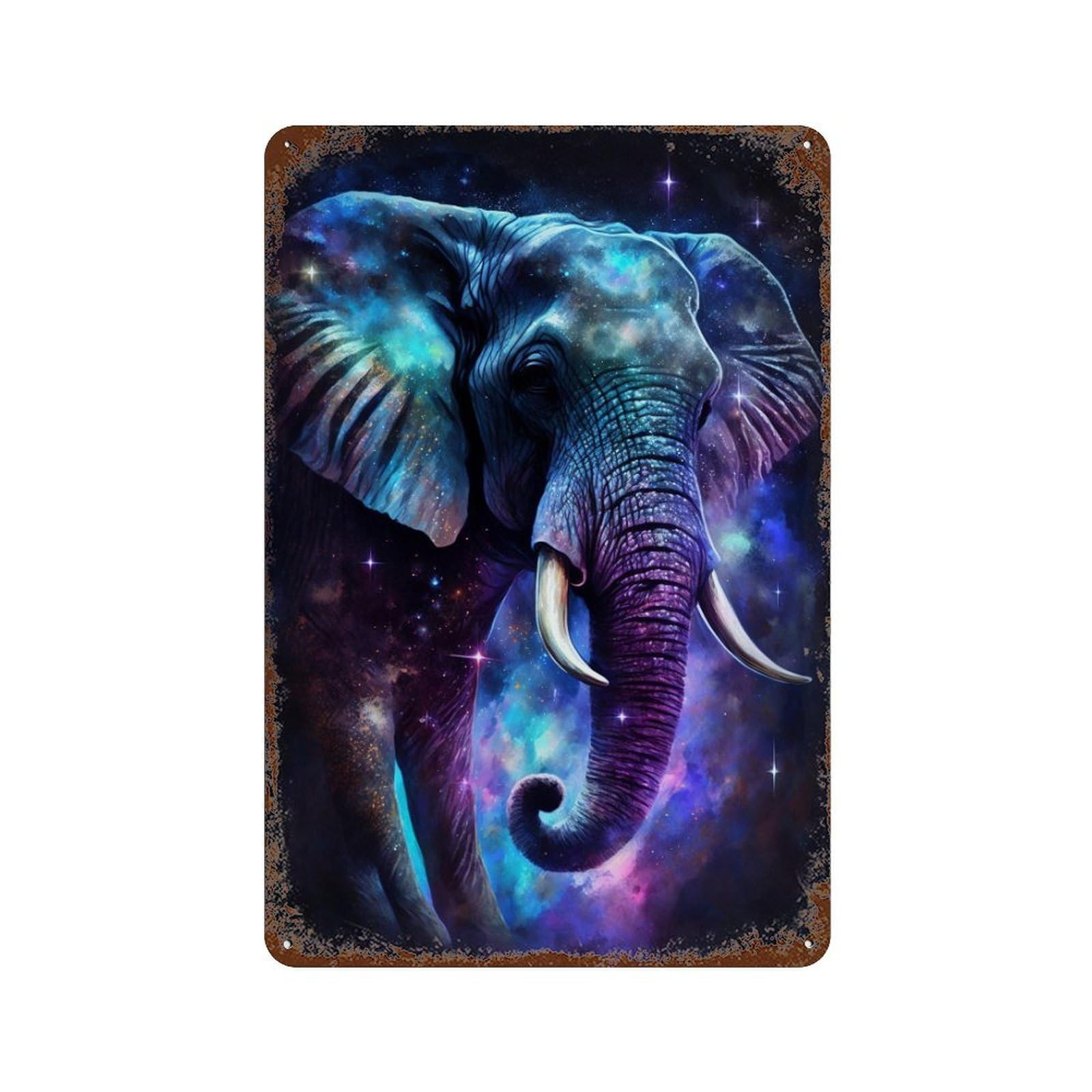 Cosmic Elephant Art Print-11 11.8"x7.9" Vintage Rust Metal Sign, Shabby Chic Decor for Cafe, Home Bar And Lounge Decor