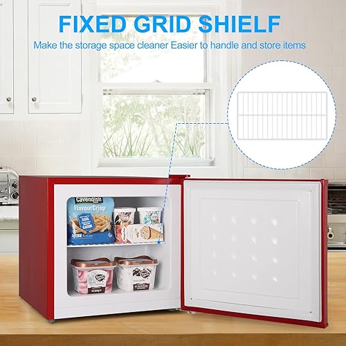 Miniatura 7 de ZAFRL Mini HogarApartamentoOficina 1.2 pies cúbicos Congelador vertical compacto de una sola puerta, rojo
