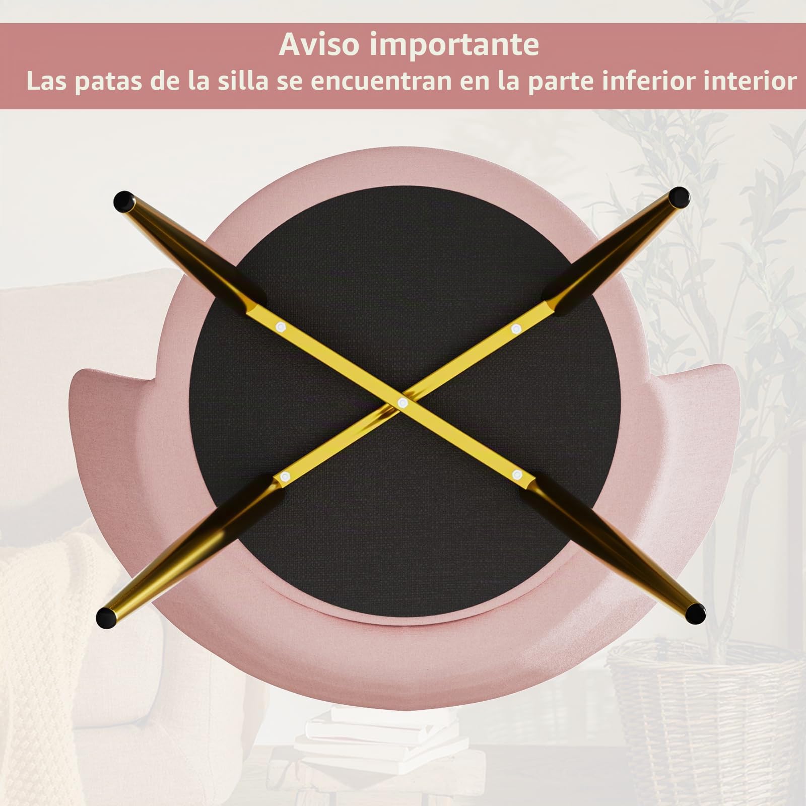 Silla de Terciopelo Rosa con Patas de Metal para Salón, Oficina y Comedor