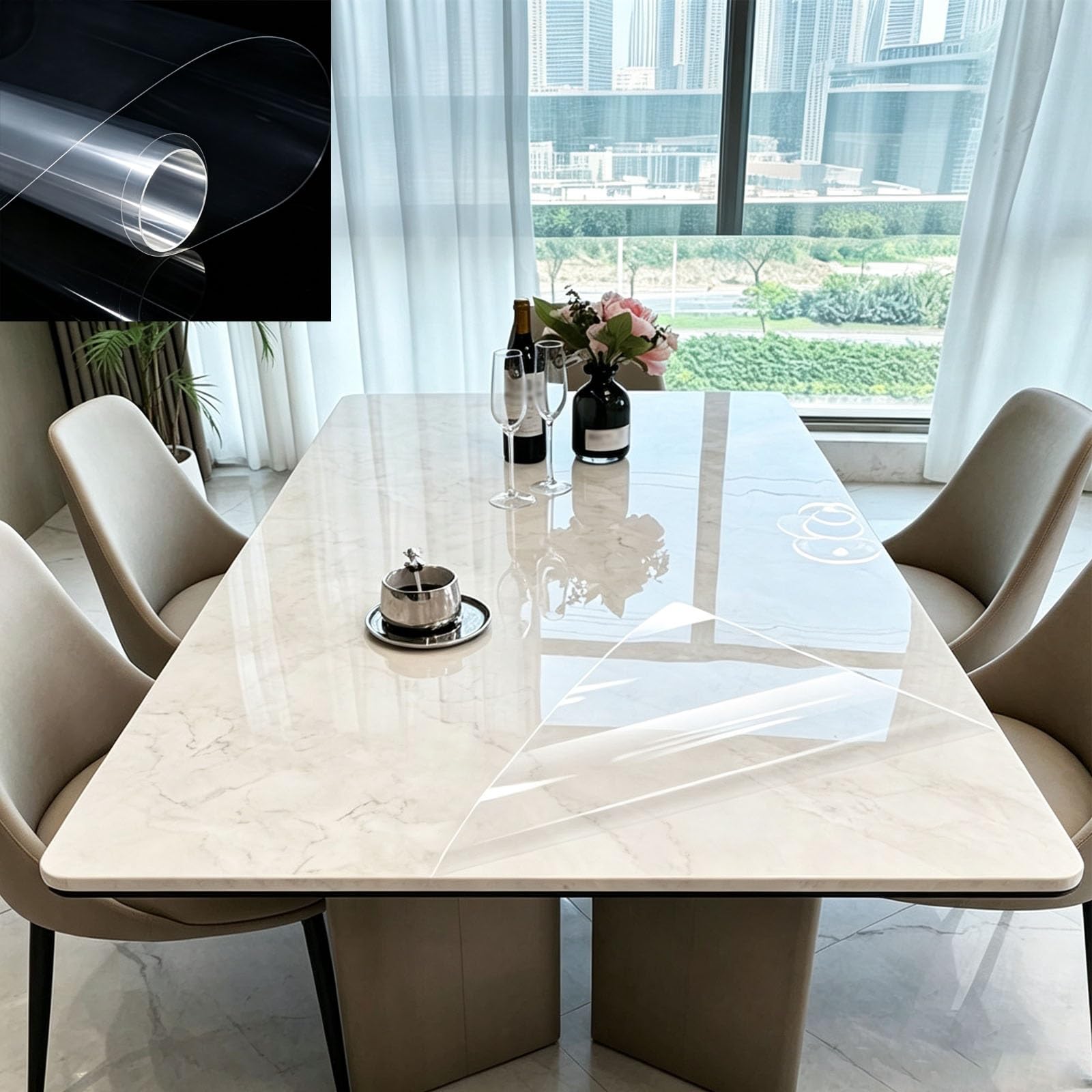 Pellicola Protettiva Trasparente per Tavoli Protezione per Superficie della Scrivania, Pellicola Protettiva per Piano del Tavolo | Dimensioni personalizzate, larghezza 70 - 170 cm, per tavolo in legno da ufficio o casa(36x90in/91.4x228.6cm)
