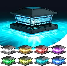 Solar Post Cap Lights with 8 RGB Solid Colors & Color Changing, 8 Pack Fence Post Solar Lights for Garden Patio Porch, Waterproof Deck Post Lights for 4x4 5x5 6x6 Vinyl/Wooden Posts, Black