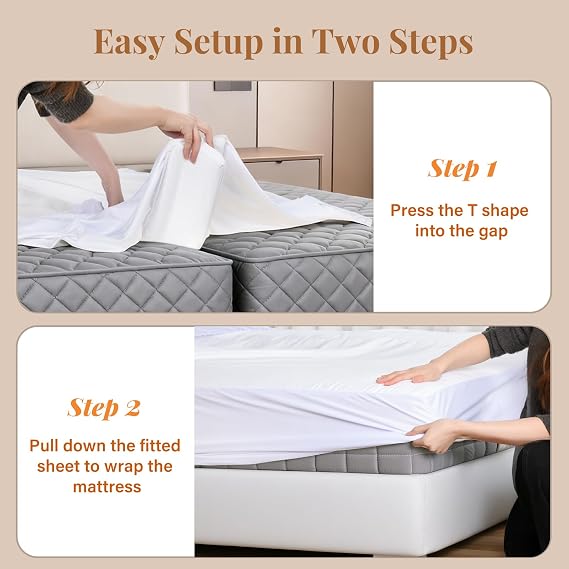 Vekkia 2-in-1 Split King Gap Filler with Built-in Fitted Sheet, 75x75 | Bed Bridge Twin to King Close 1.5-3 Gaps, Mattress Gap Filler for Guest Rooms, Hotels & Vacation Rentals, White
