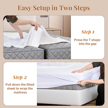 Vekkia 2-in-1 Split King Gap Filler with Built-in Fitted Sheet, 75x75 | Bed Bridge Twin to King Close 1.5-3 Gaps, Mattress Gap Filler for Guest Rooms, Hotels & Vacation Rentals, White