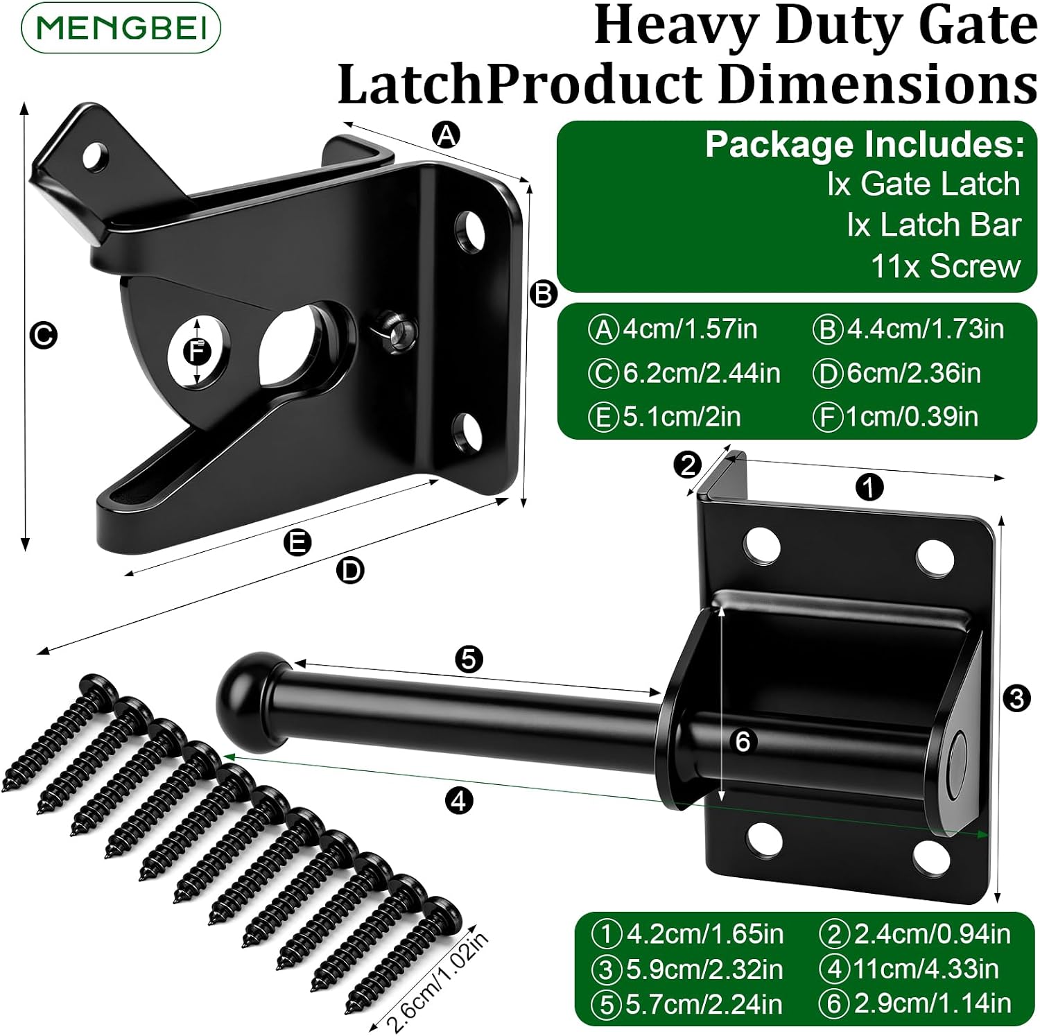 Self Locking Gate Latch for Wooden Fence,Door Latch for Wood Gate,Black,1 Pack | Post Mount Automatic Gravity Lever Gate Fence Door Latches, Gate Hardware Door Lock for Outdoor Pool Garden Shed