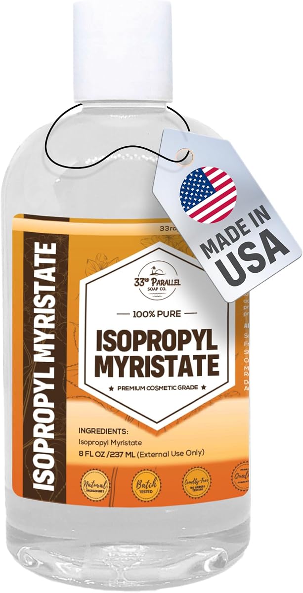 ISOPROPYL MYRISTATE (8 oz) Natural Plant Derived Cosmetic Grade IPM for Soap Making, Fragrances, Shampoo, Creams & Lotion, Makeup & Adhesive Remover, Antiperspirants & Deodorants | 8 Ounces