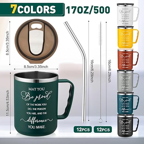 Miniatura 2 de Lallisa 12 tazas de café de viaje a granel de 17 onzas con asa de tapa para mujeres, regalos de agradecimiento, vasos de acero inoxidable, taza