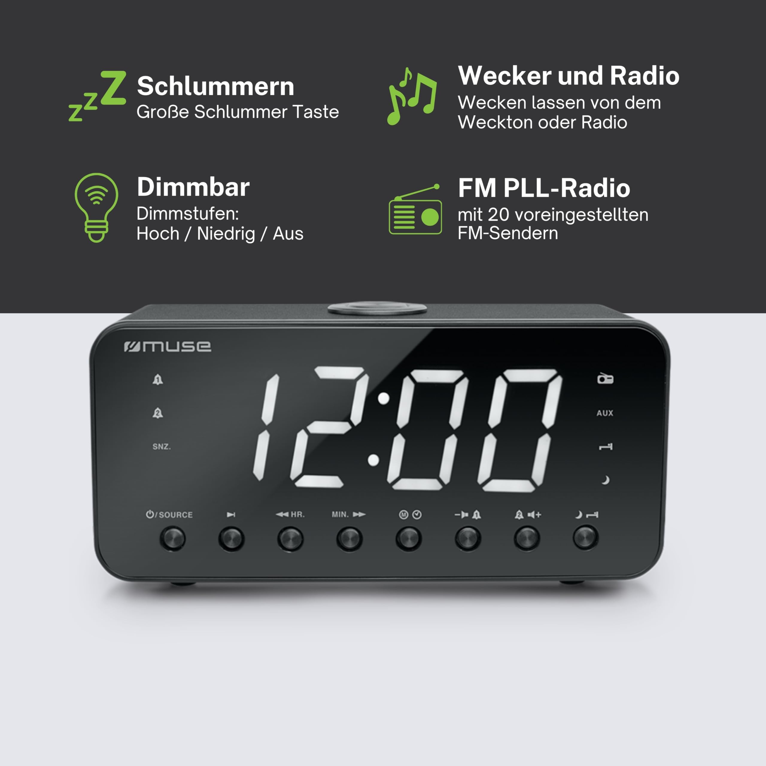 Muse m-192cr - Radio Sveglia USB, colore: nero opaco