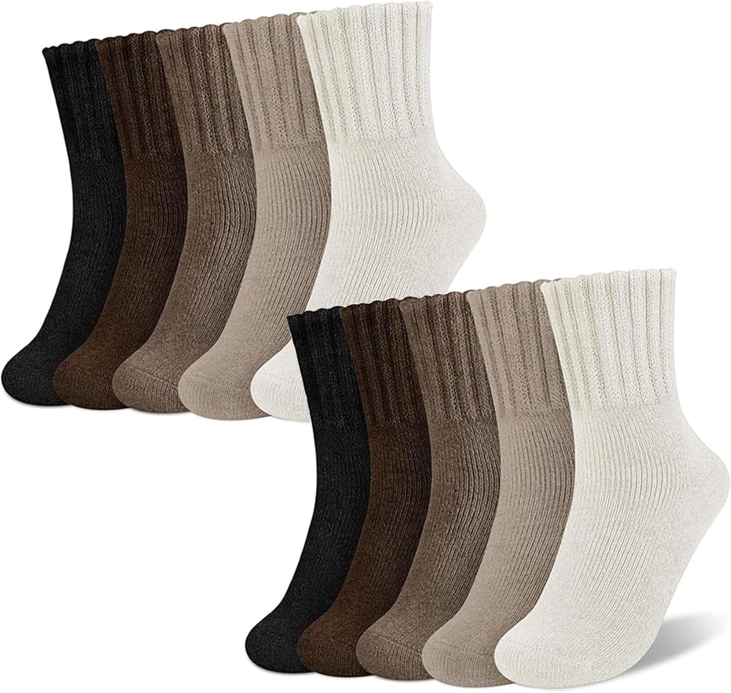 Fall Socks, 5 Pairs Women'S Solid Mid-Calf Socks, for Leggings And Low Cut Boots