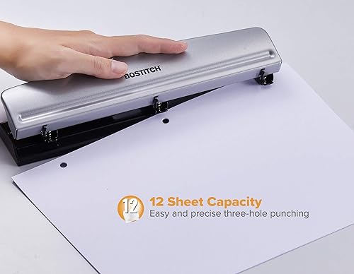 Miniatura 8 de Bostitch - Perforadora de 3 agujeros, capacidad para 12 hojas