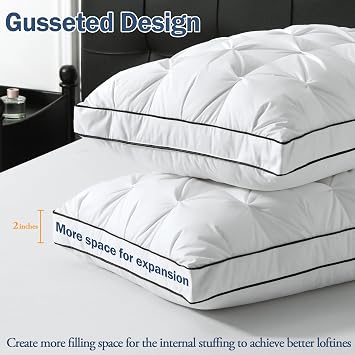 BPC Luxury Goose Feather Down Pillows King Size, Gusseted Hotel Bed Pillows for Sleeping, 100% Organic Cotton Cover, Surround Polyester Fill, Soft Fluffy for Sleepers (18x34 + 2 Gusset, Pack of 2)
