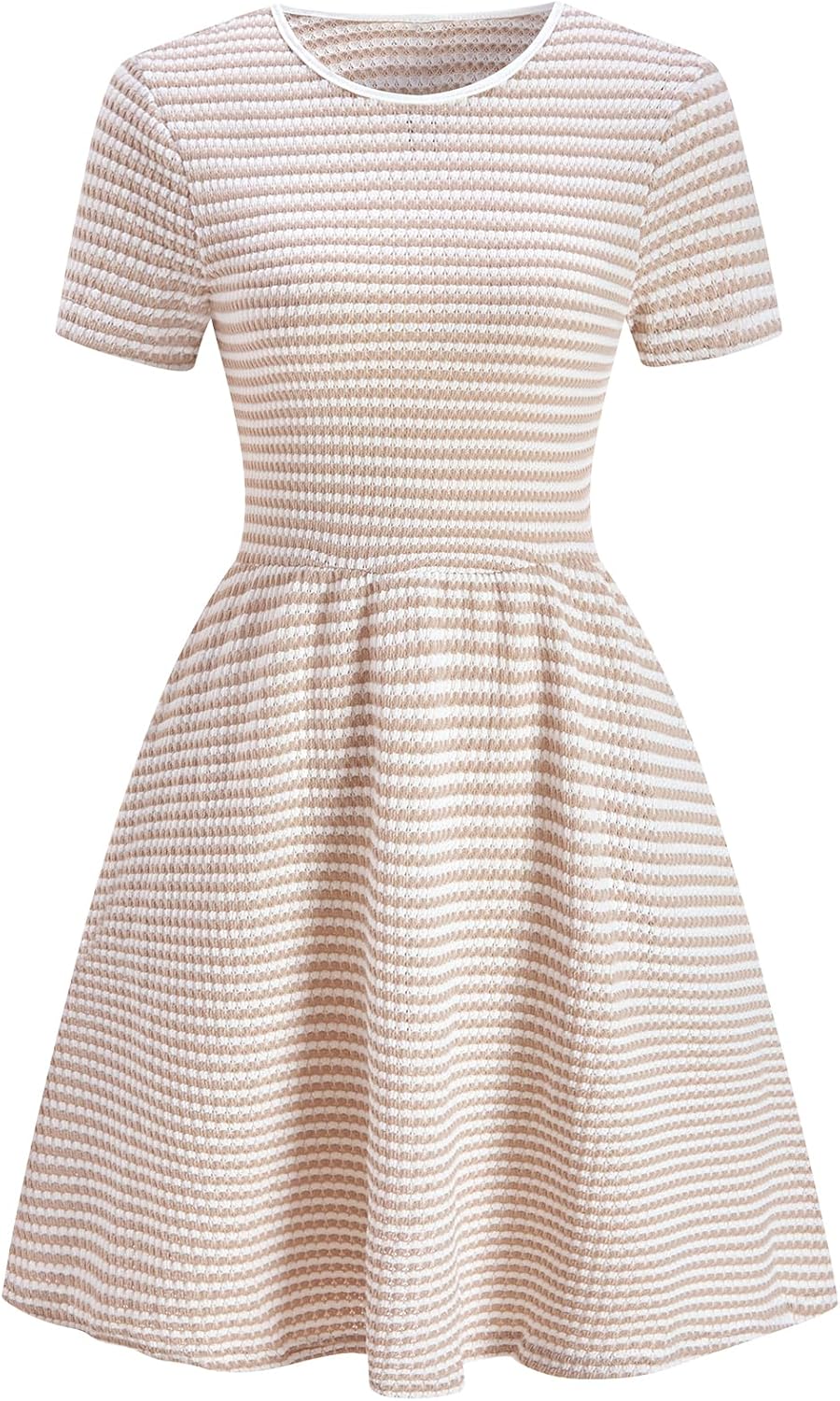 Women's Summer Striped Short Sleeve Tshirt Dress Elegant Casual A Line Flowy Knit Dresses with Pockets