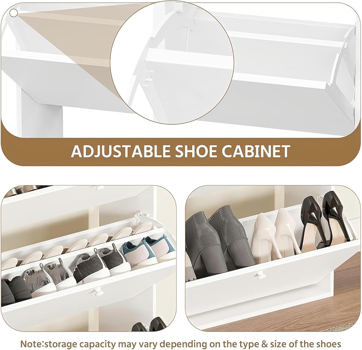 HOPUBUY Tall Shoe Cabinet with 3 Flip Drawers, Farmhouse Hidden Shoe Storage Cabinet with Coat Rack, Slim Narrow Freestanding Shoe Storage Organizer for Entryway, Hallway & Living Room, White