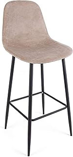 Bizzotto Sgabello Bar in Velluto Colore Tortora con Gambe in Acciaio Colore Nero Altezza 103 cm