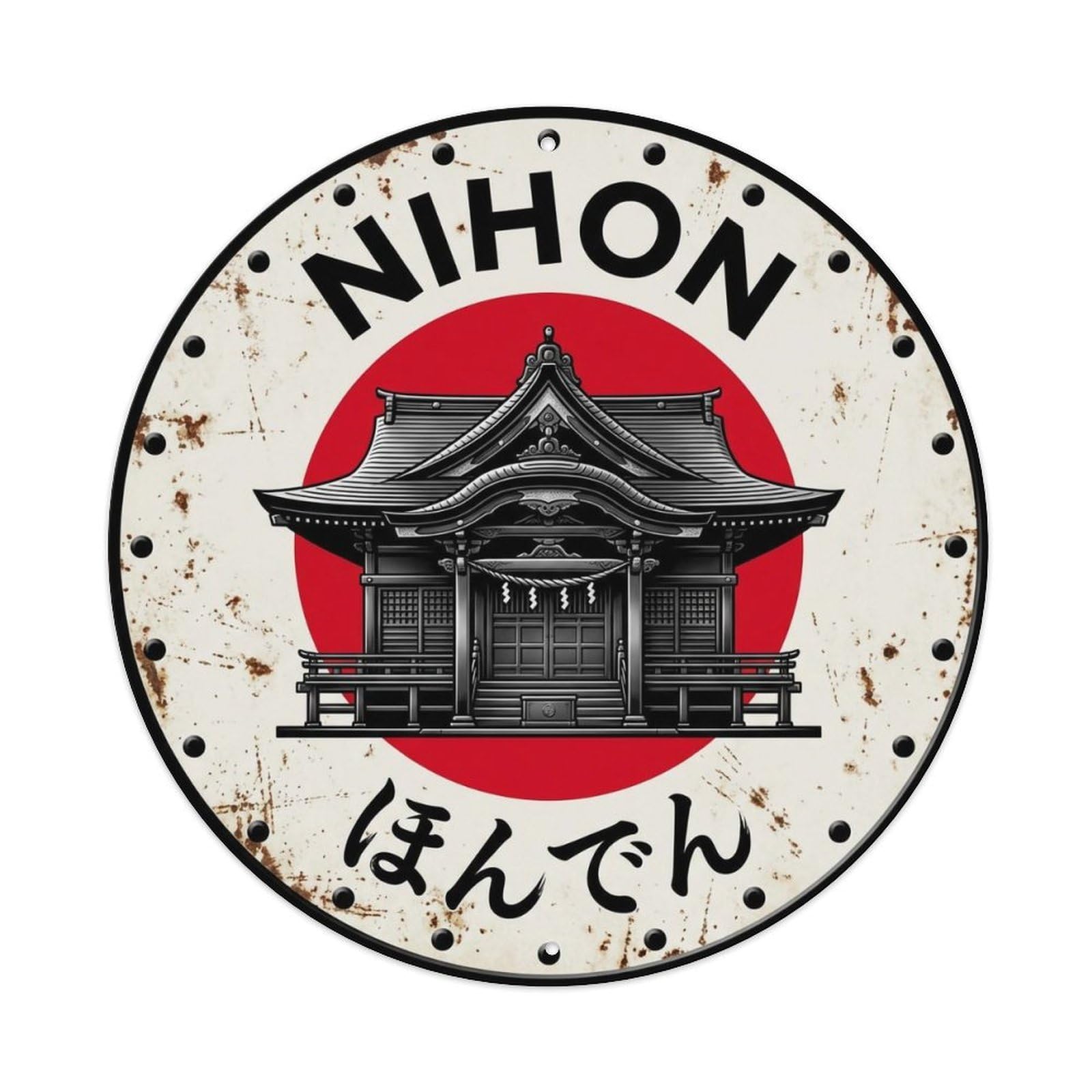 Yrnq 8X8inch Vintage Style Shrine Building Nihon Sacred Temple Rustic Metal Tin Sign