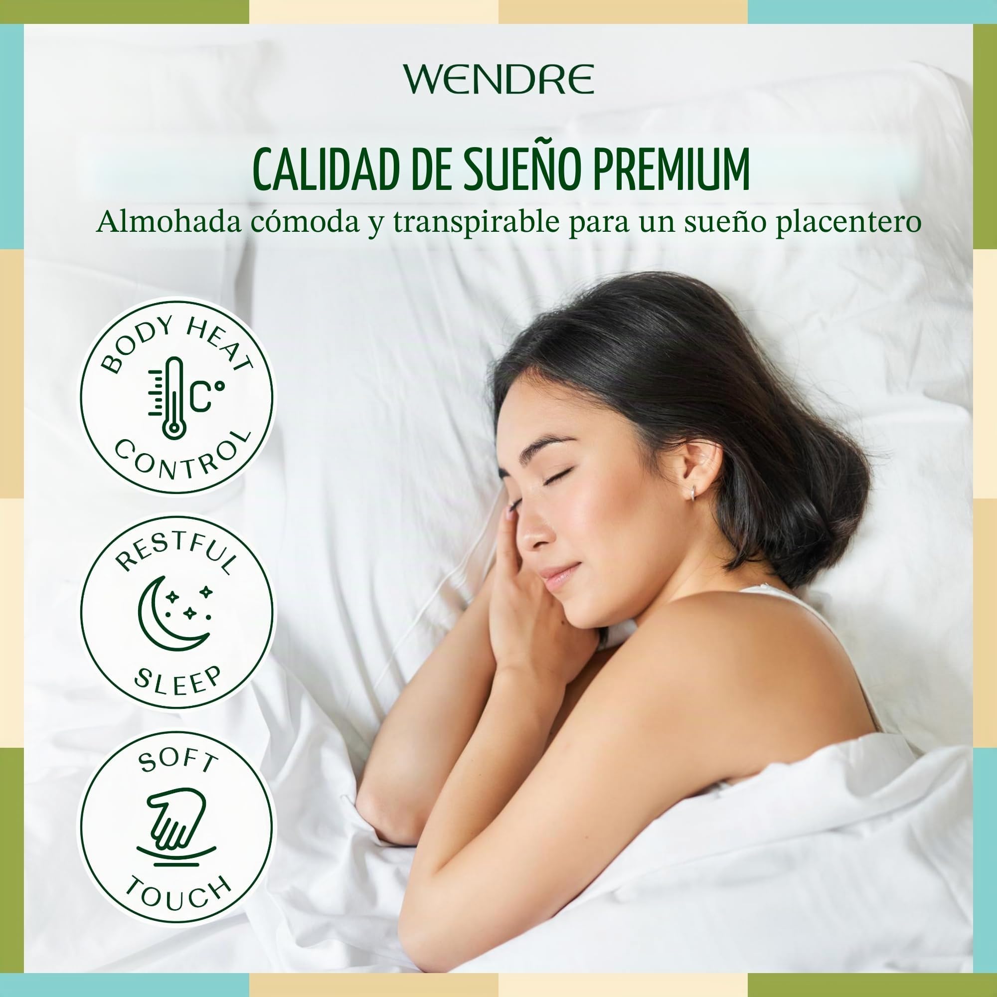 Wendre Set de 2 Almohadas Transpirables Sleep 80x80 cm - Suaves, 100% Algodón Funda de Percal, Lavable - Almohadas de Lujo, Duraderas, Hipoalergénicas