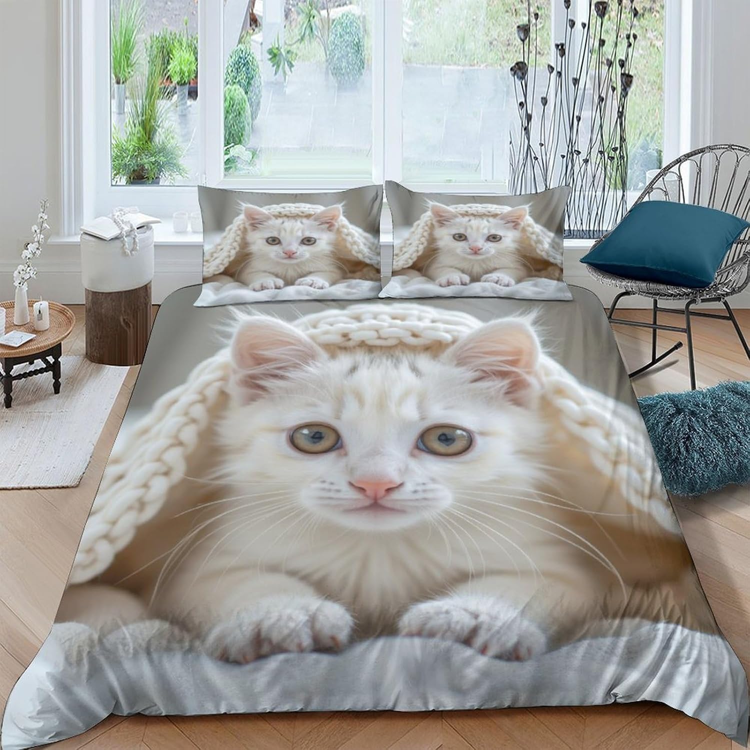 Housse de Couette 200x200 Chaton Mignon Parure de Lit 2 Personnes Chats