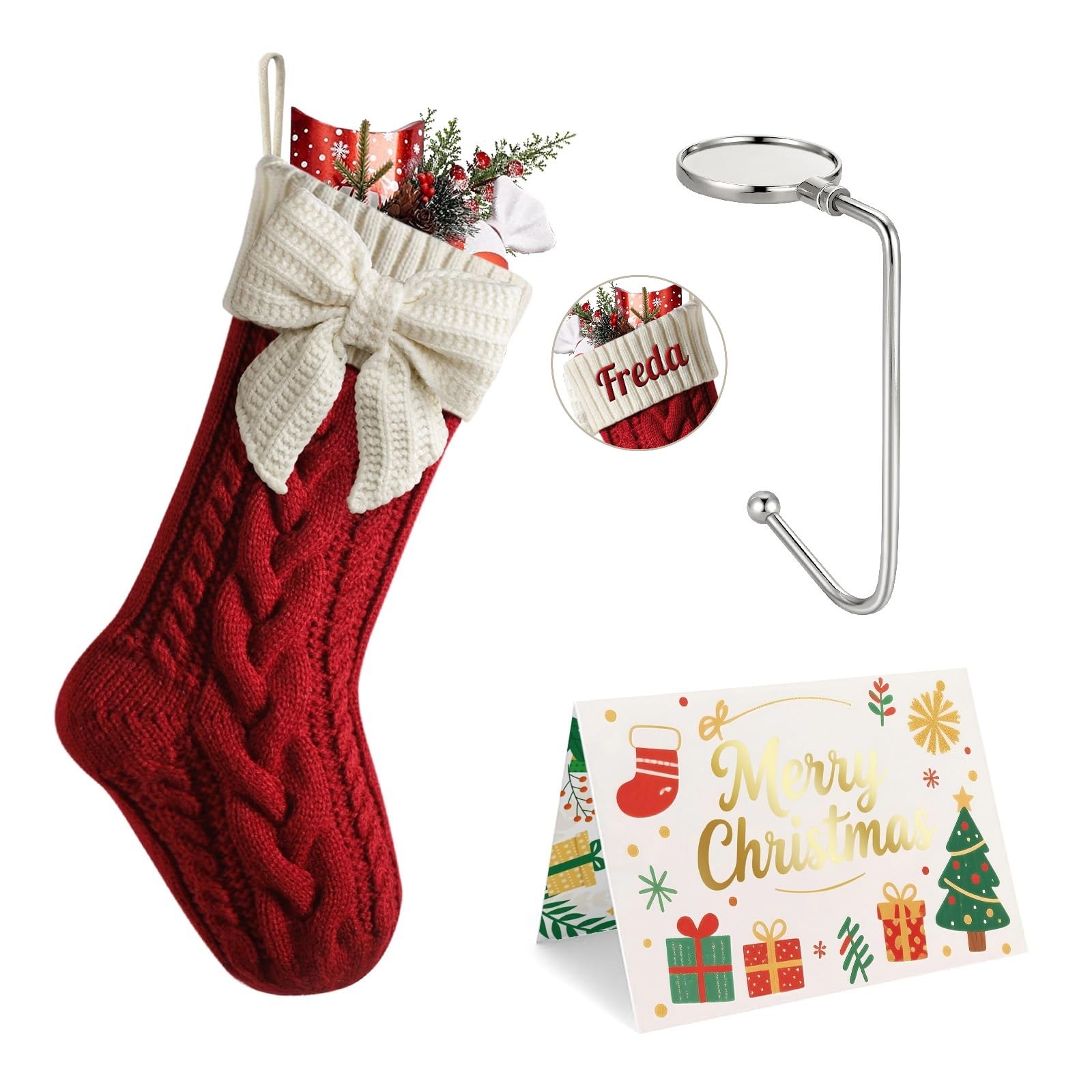 papasgix Personalised Christmas Stockings Custom Name Bow Xmas Stocking