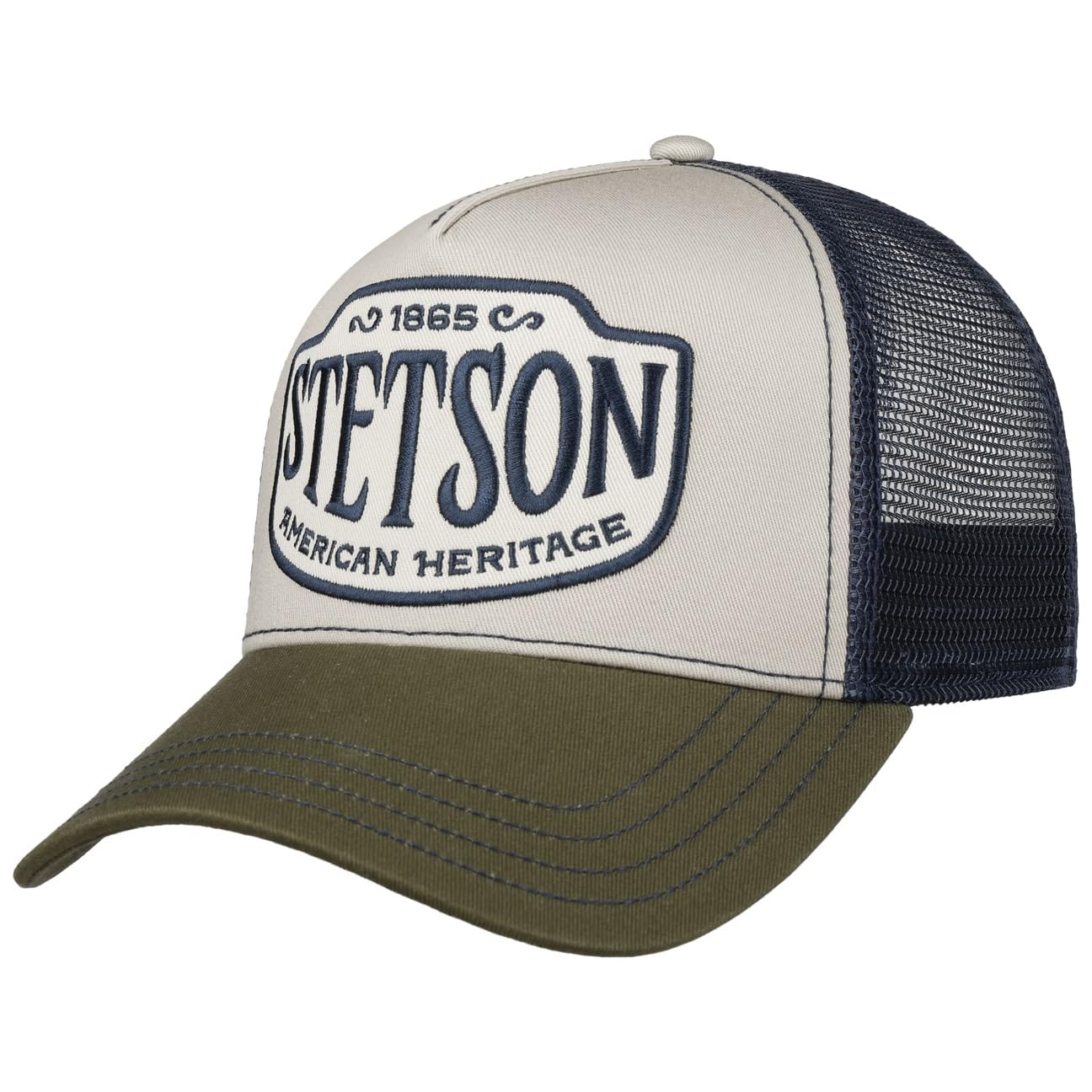 Stetson American Heritage 1865 Trucker Cap Chino Twill Mesh Back Unisex Spring Summer Olive