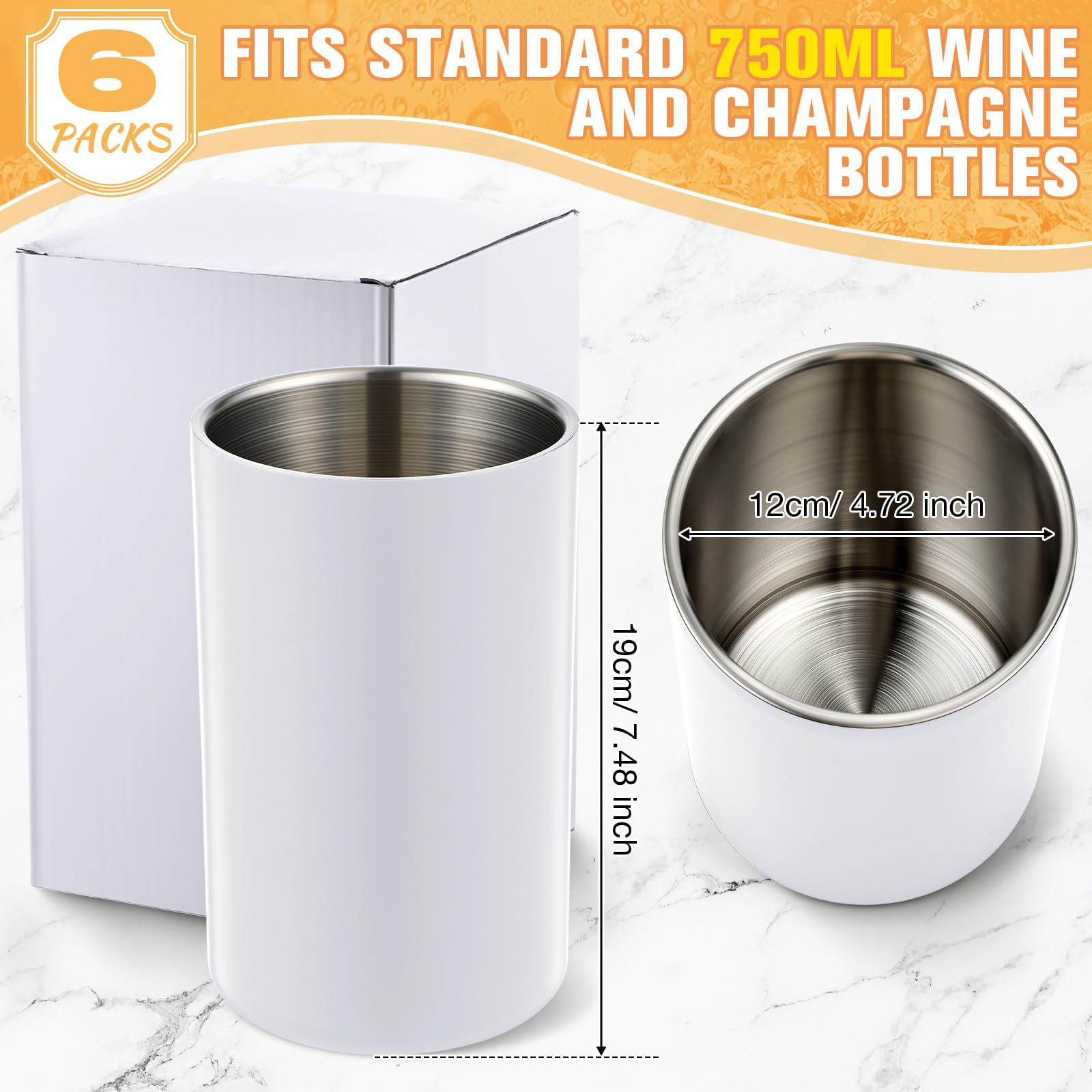 Potchen 6 Pack Wine Chiller Bucket Wine Bottles Cooler Bulk, Stainless Steel Double Wall Insulated Champagne Ice Bucket for Parties,Fits for 750 ml Bottles (White) — Amazon image 2