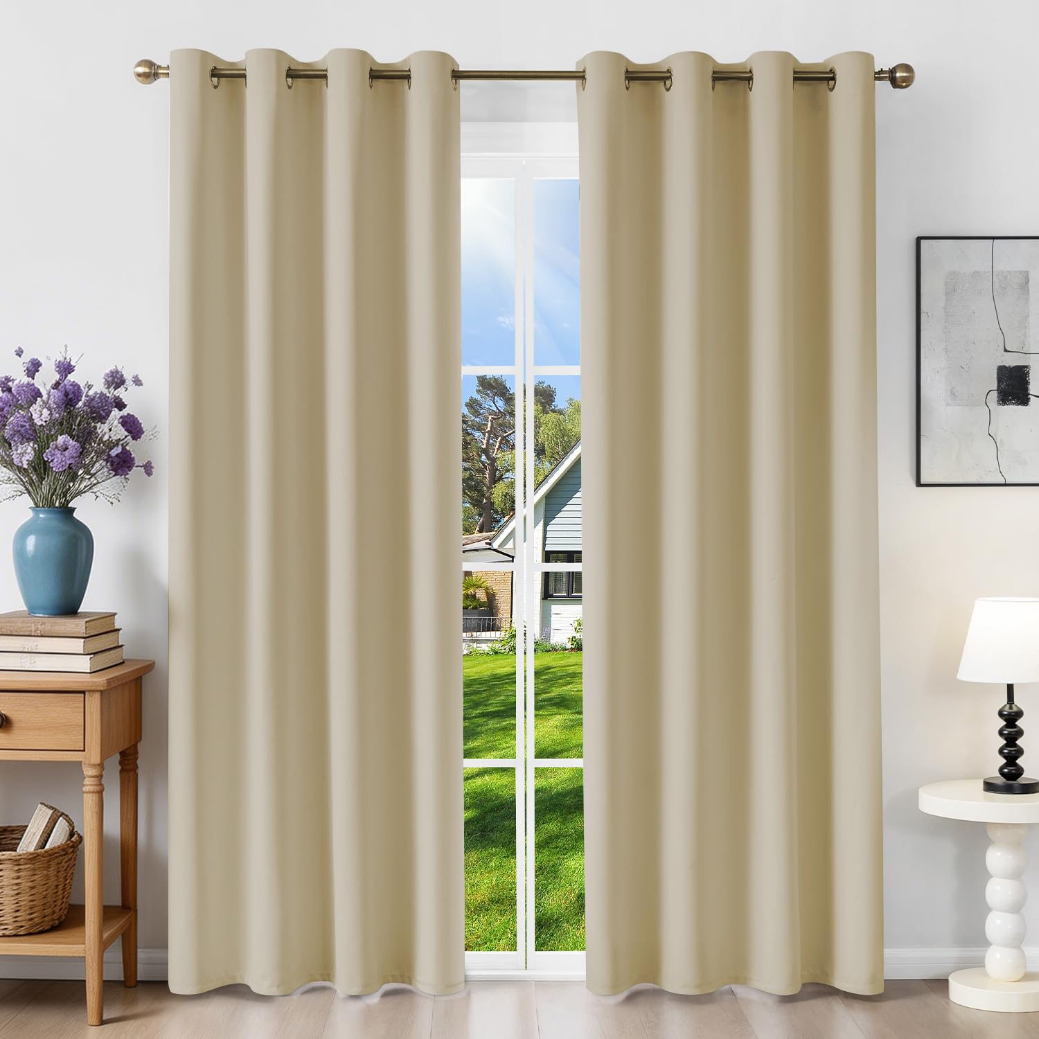 Runyéla Verdunklungsvorhänge mit Ösen Gardinen 2er Set, Vorhänge Blickdicht Thermovorhang Hitzeschutz, Ösenvorhang Thermogardine für Schlafzimmer Wohnzimmer Blackout Curtain