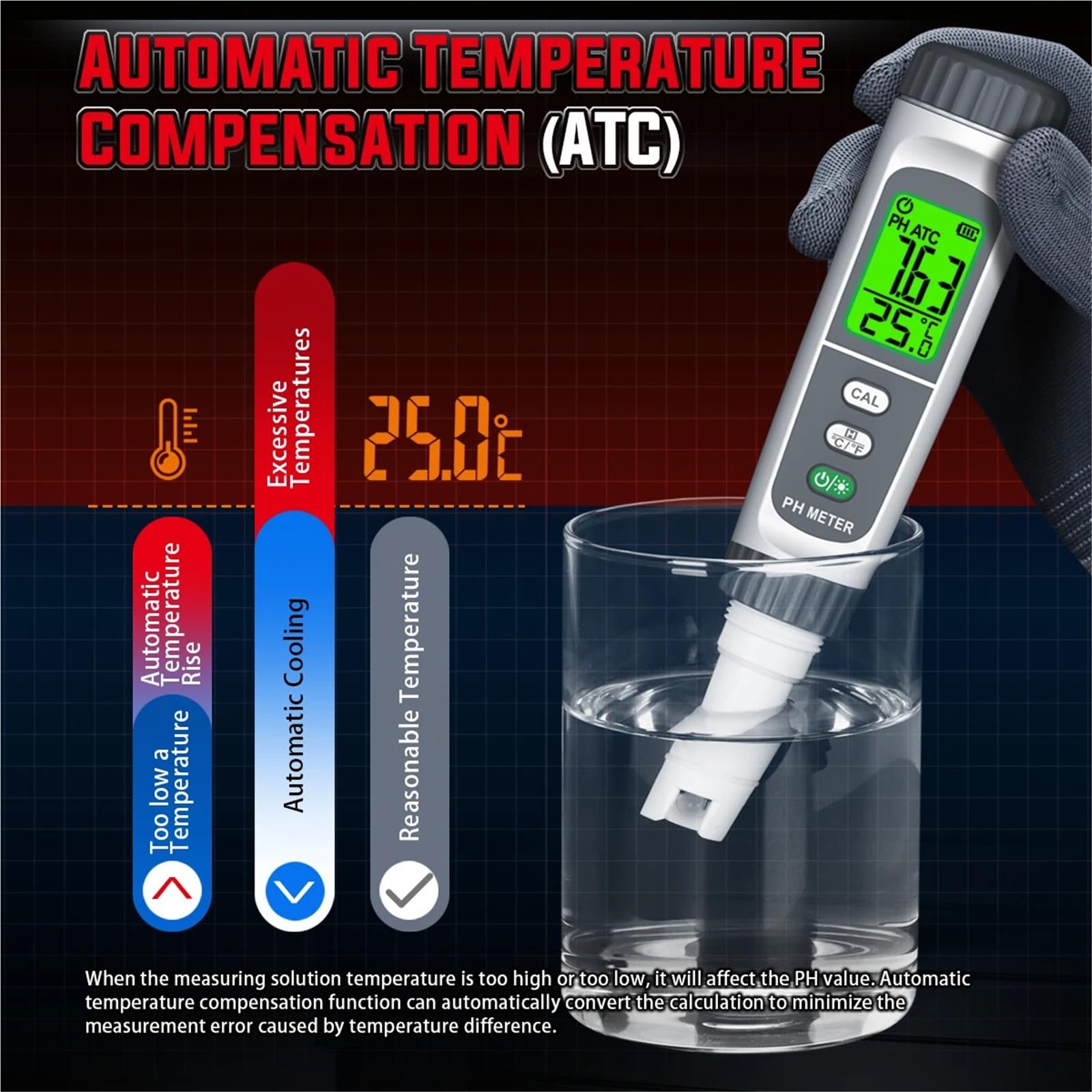Testeur d'eau, Testeur de pH numérique avec ATC, Stylo testeur de pH Haute précision, testeur de qualité de l'eau for la consommation Domestique et l'aquarium(631B)
