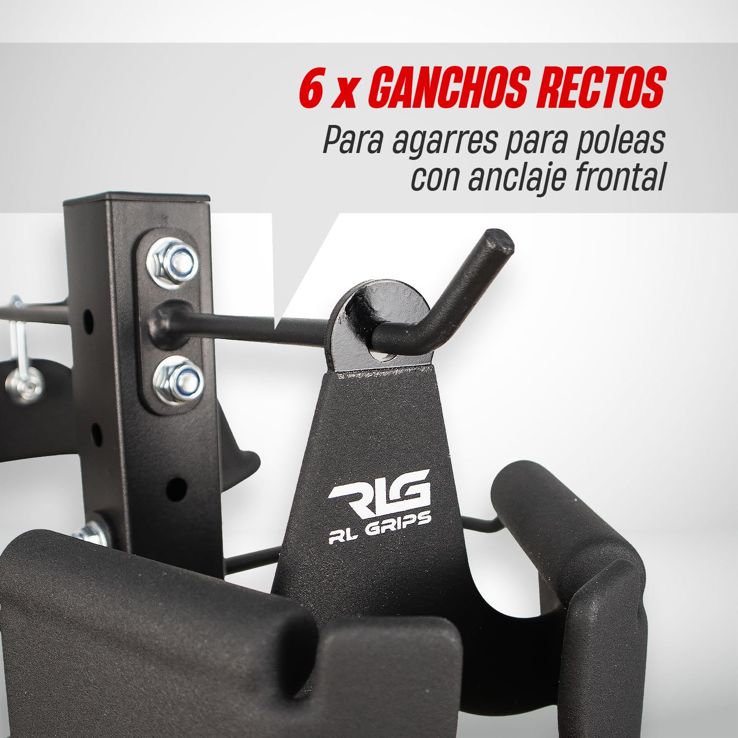 RL Grips - Rack de Almacenamiento para Agarres de Poleas de Gimnasio – Soporte para Agarres Gym Modular y Vertical – Soporte de Suelo con 12 Ganchos Ajustables Compatibles con Todo Tipo de Manerales