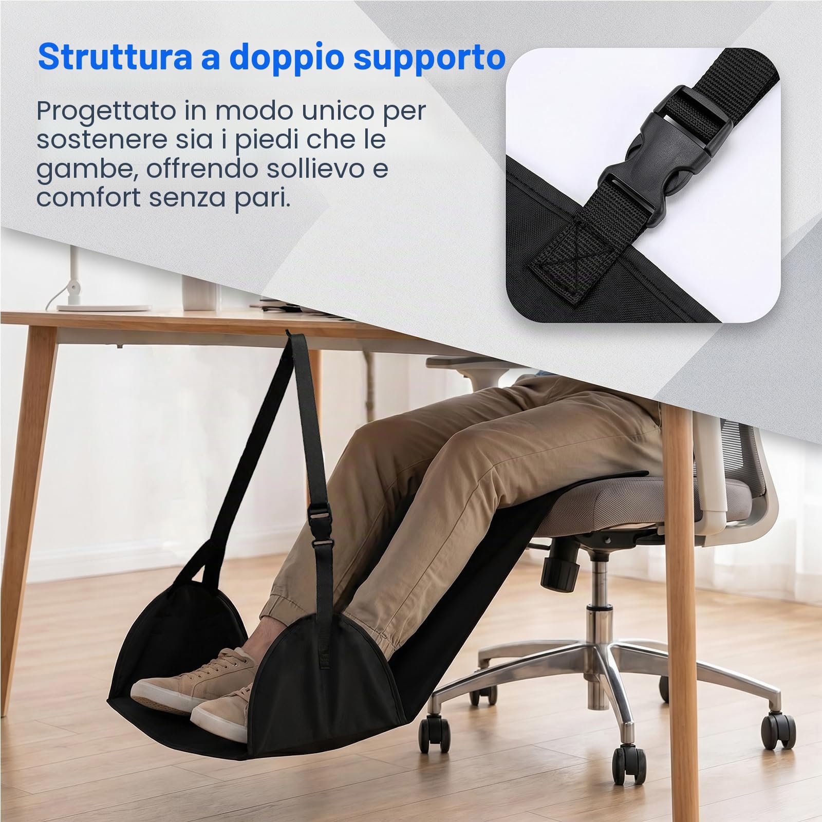 Poggiapiedi Aereo Portatile, Amaca per Piedi e Gambe Regolabile in Altezza, Adatto per Viaggi in Aereo, Ufficio, Treno, Autobus, Lunghi Viaggi, Nero