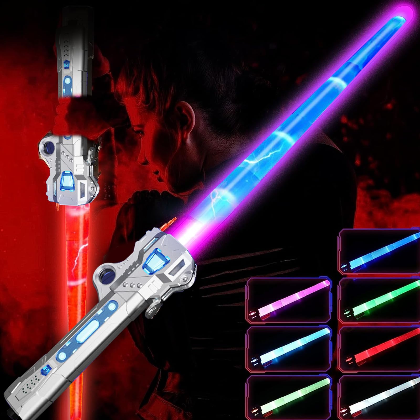 Light Sabers for Kids - LED Colour Changing Lightsaber Toys with 7 Colours and FX Sounds - Extendable Light Sabres for Halloween Fancy Dress Parties