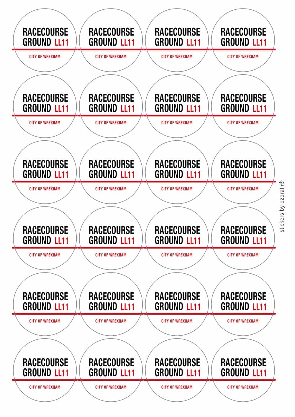 Racecourse Ground LL11 Wrexham Road Sign Circular Matt Paper Stickers A4 Sheet of 24 (Each Sticker is 45mm Diameter)