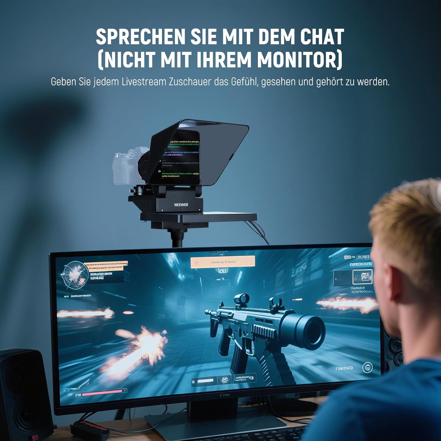 NEEWER 2 in 1 Teleprompter 11 Zoll mit Monitor für Windows MacOS, Unterstützt Bildschirmspiegelung, Tragbarer Prompter für Kamera Mobiltelefon Webcam für YouTube Twitch Live Streaming Konferenzen, X11