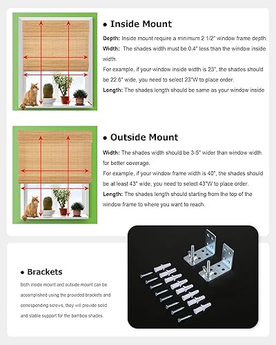 Miniatura 6 de LazBlinds - Persianas romanas de bambú sin cordón, tratamiento para filtrado de la luz, persianas retro de bambú enrollables para ventana,