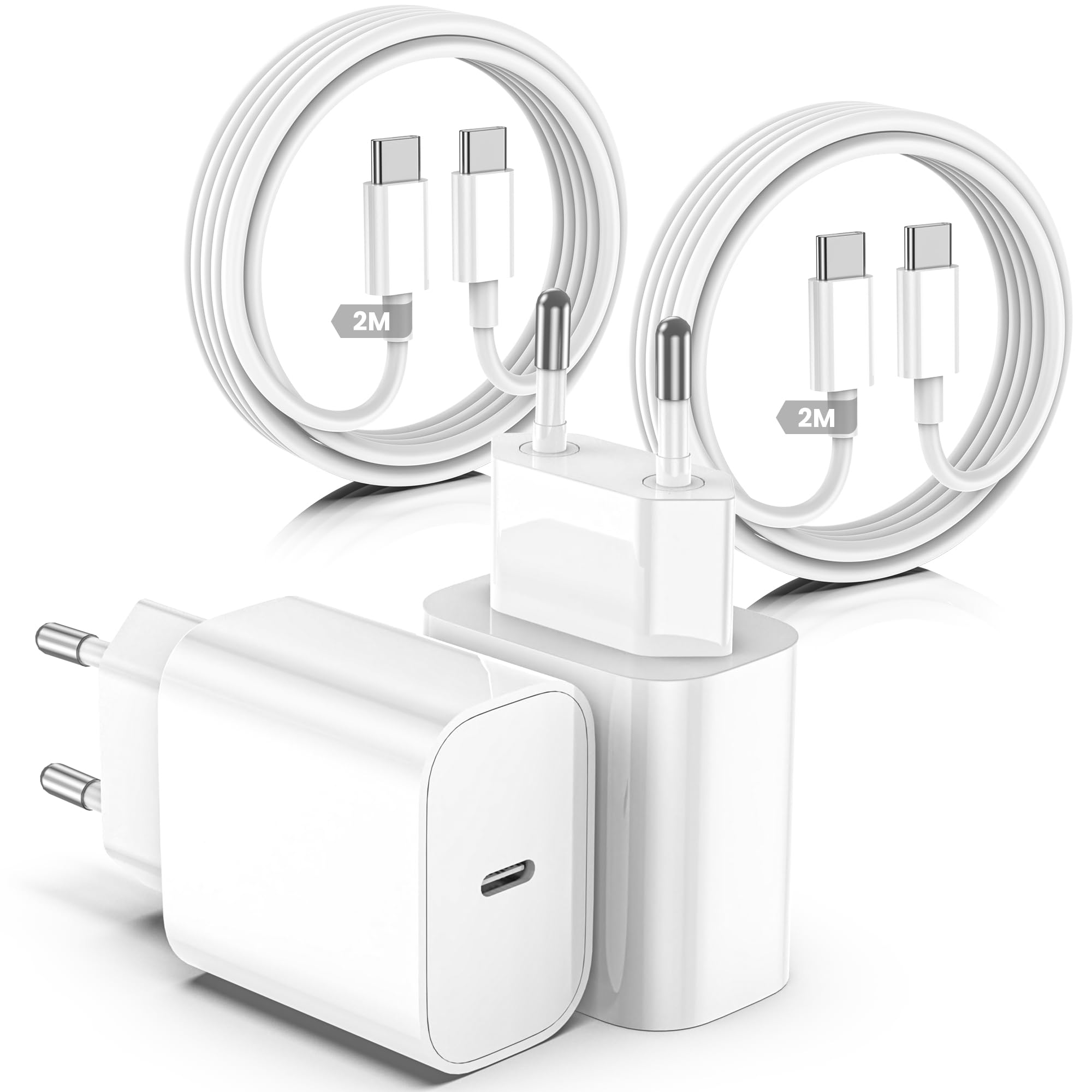 20W Caricabatterie Rapido for iPhone 17 16 15 con Cavo USB C a C 2m per Apple iPhone 17 16 Pro Max/15 Plus/iPad Pro 12.9 /Air Tipo C Cavetto Ricarica Caricatore 2 Pezzi per USB C Carica Batteria