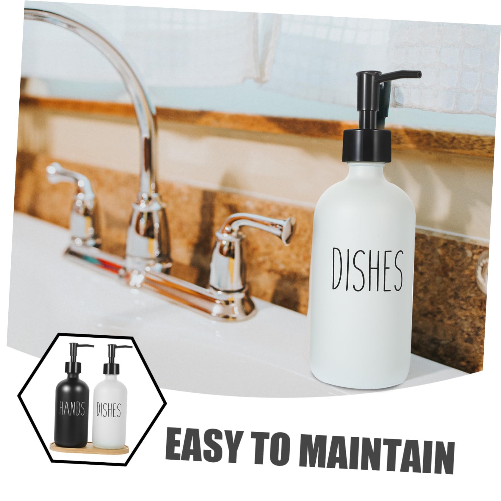 Dispensador de Jabón Líquido de Vidrio 500ml, Juego de 1 con Bandeja de Bambú, Reutilizable, para Baño y Cocina, Fácil de Presionar