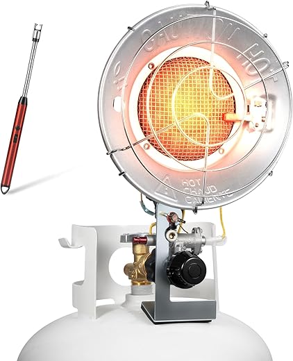 Single Tank Top Propane Radiant Heater With Windproof Lighter,18,000 BTU Portable with 3 Heating Modes, Shut-off Valve and Tip-over Switch for Outdoor, Garage, Patio, RV(CSA)